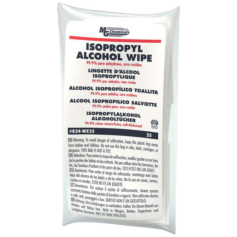 Alcohol Wipes, 99.9% Isopropyl, Individual Packs, 25 per Box